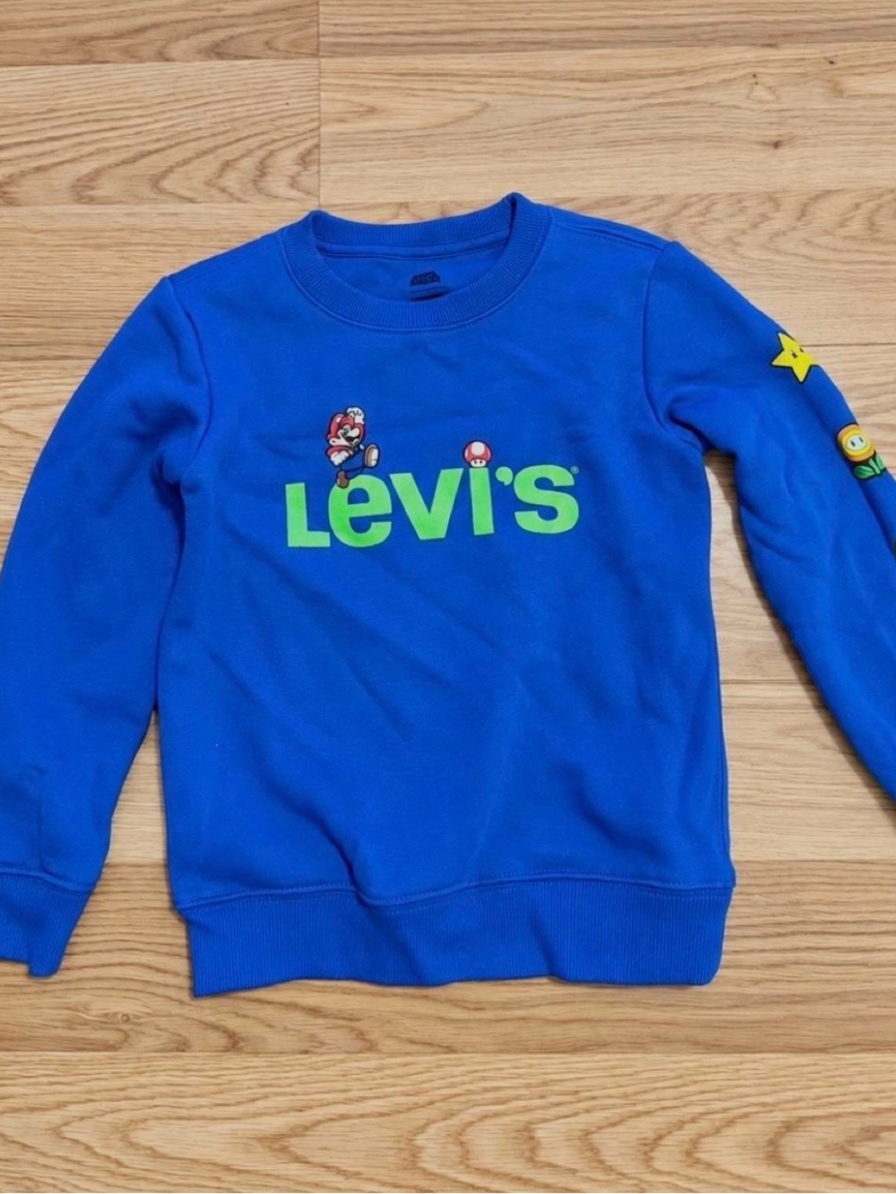 Levi's Royal Blue Crewneck Sweatshirt with Neon Green Logo and Mario Accents